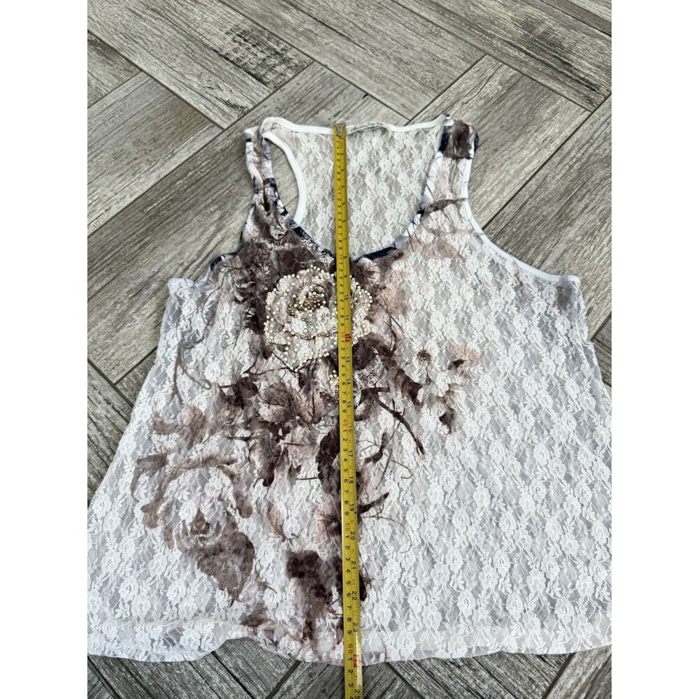 American Rag Cie Women's Stretchy Lace Tank Top, Size L, White Floral Print - Picture 6 of 7